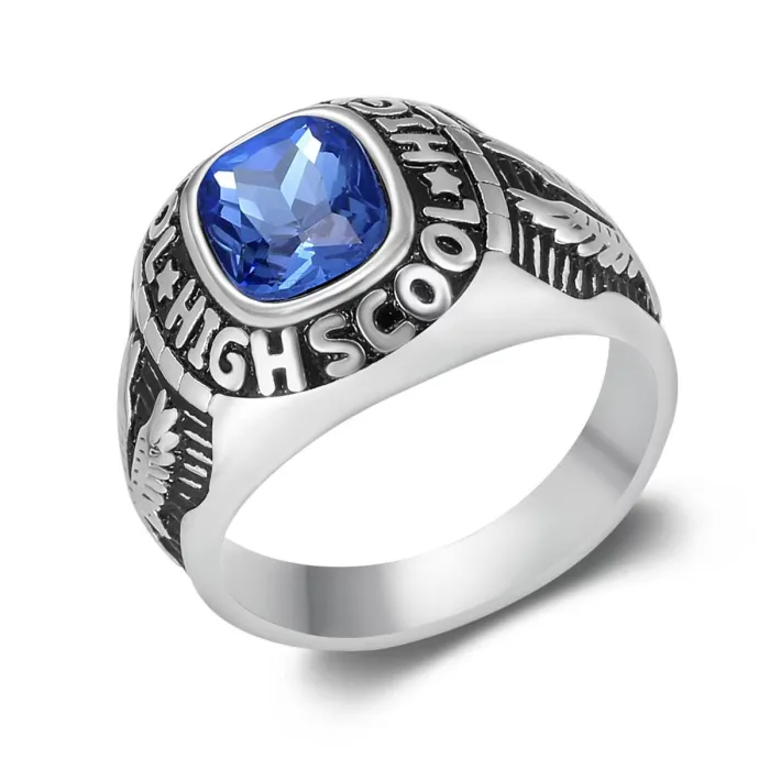 Vintage Eagle Gemstone Ring Stainless Steel Punk Letter Engraved Band