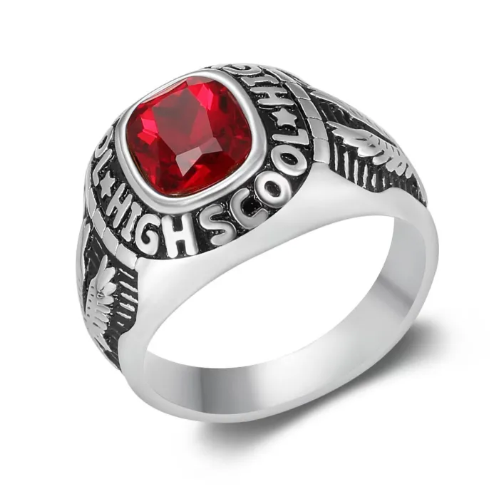 Vintage Eagle Gemstone Ring Stainless Steel Punk Letter Engraved Band