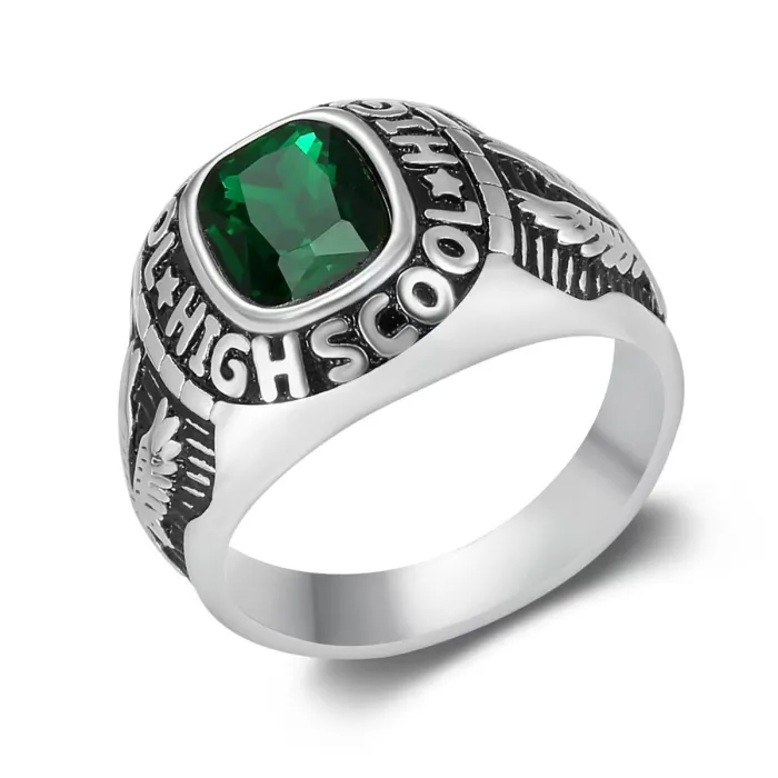 Vintage Eagle Gemstone Ring Stainless Steel Punk Letter Engraved Band