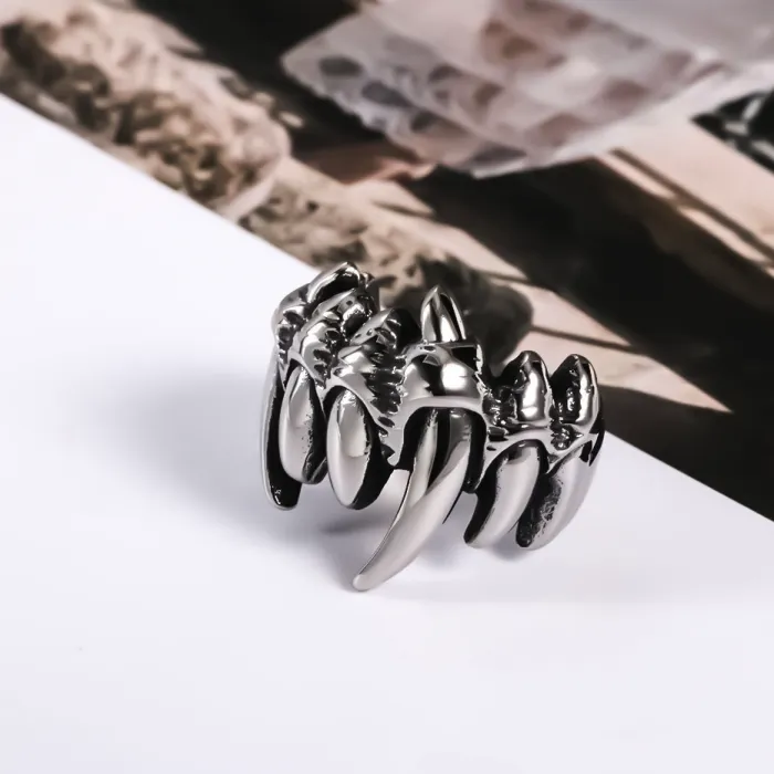 Vintage Skull Titanium Steel Ring for Men and Women – Punk Skeletal Hand Statement Band SA420