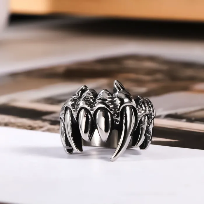 Vintage Skull Titanium Steel Ring for Men and Women – Punk Skeletal Hand Statement Band SA420