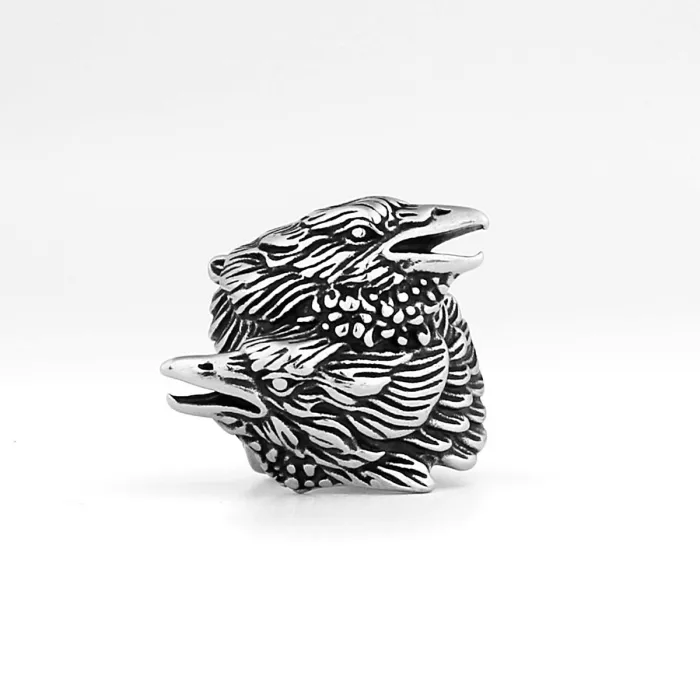 Viking Double Raven Titanium Steel Ring for Men – Odin Pirate Punk Stainless Steel Band