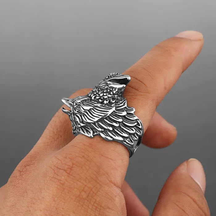 Viking Double Raven Titanium Steel Ring for Men – Odin Pirate Punk Stainless Steel Band