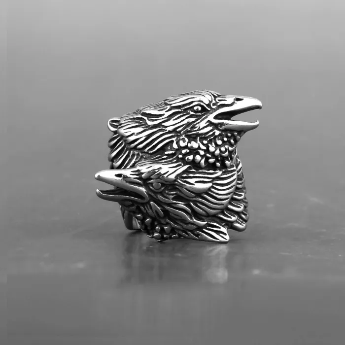 Viking Double Raven Titanium Steel Ring for Men – Odin Pirate Punk Stainless Steel Band