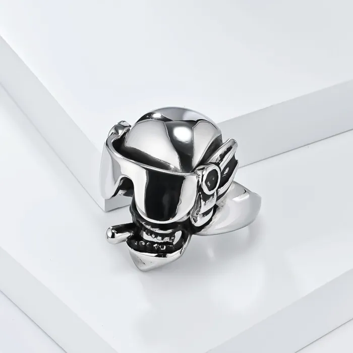 Vintage Punk Skull Titanium Steel Ring for Men – Movable Goggles Cigar Heavy Metal Style