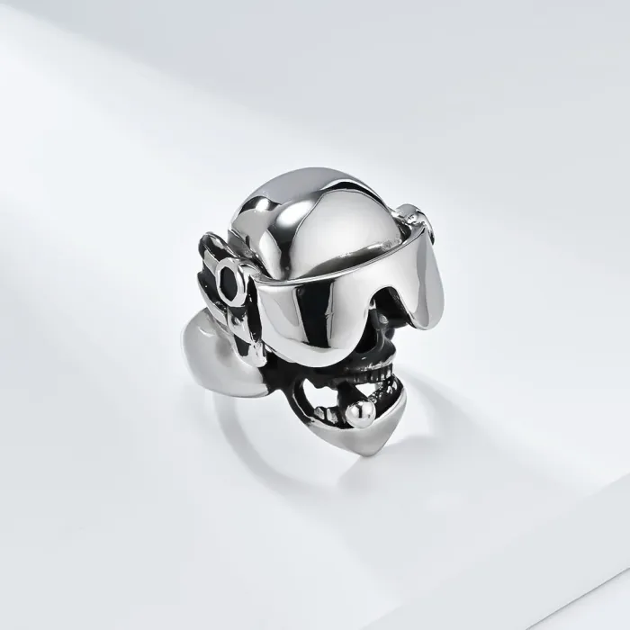 Vintage Punk Skull Titanium Steel Ring for Men – Movable Goggles Cigar Heavy Metal Style