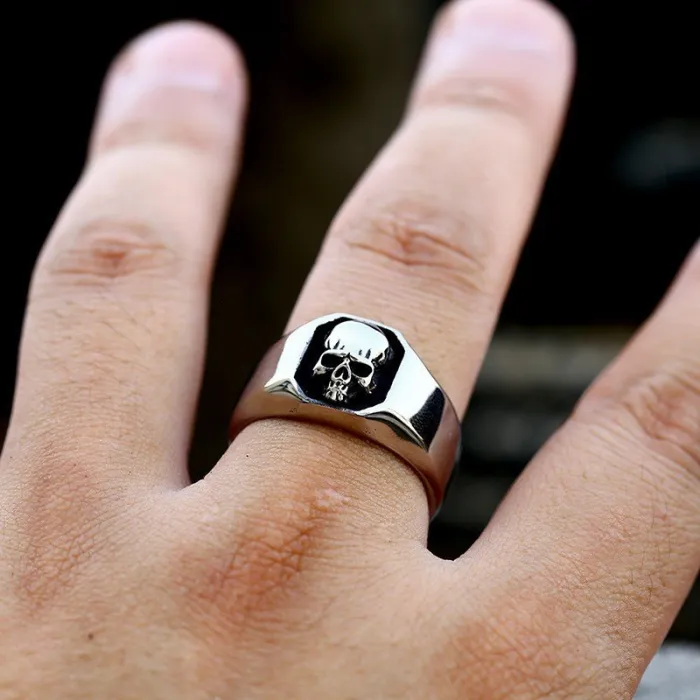Punk Hip Hop Skull Titanium Steel Ring for Men – Stainless Steel Statement Jewelry