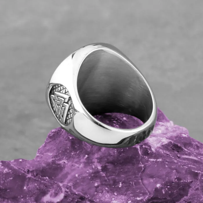Viking Odin Triangle Rune Stainless Steel Ring for Men – Vintage Titanium Statement Band