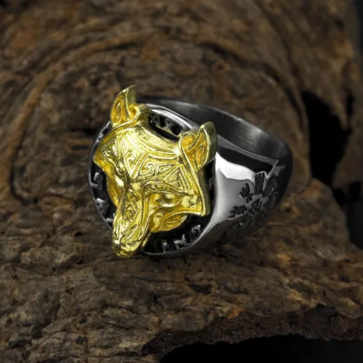 Vintage Wolf Head Titanium Steel Ring for Men – Viking Compass Rune Stainless Steel Band - Ulikings