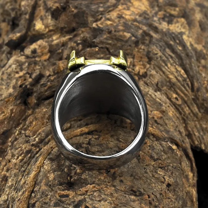 Vintage Wolf Head Titanium Steel Ring for Men – Viking Compass Rune Stainless Steel Band