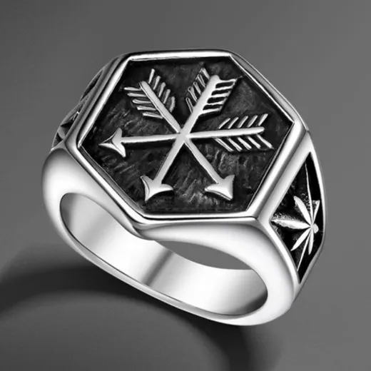 Vintage Arrow Thai Silver Ring for Men – Wide Open Band Oriental-Inspired Punk Jewelry - Ulikings