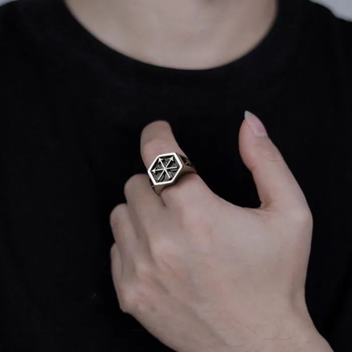 Vintage Arrow Thai Silver Ring for Men – Wide Open Band Oriental-Inspired Punk Jewelry