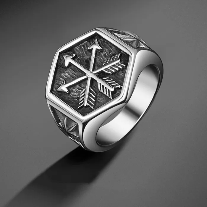 Vintage Arrow Thai Silver Ring for Men – Wide Open Band Oriental-Inspired Punk Jewelry