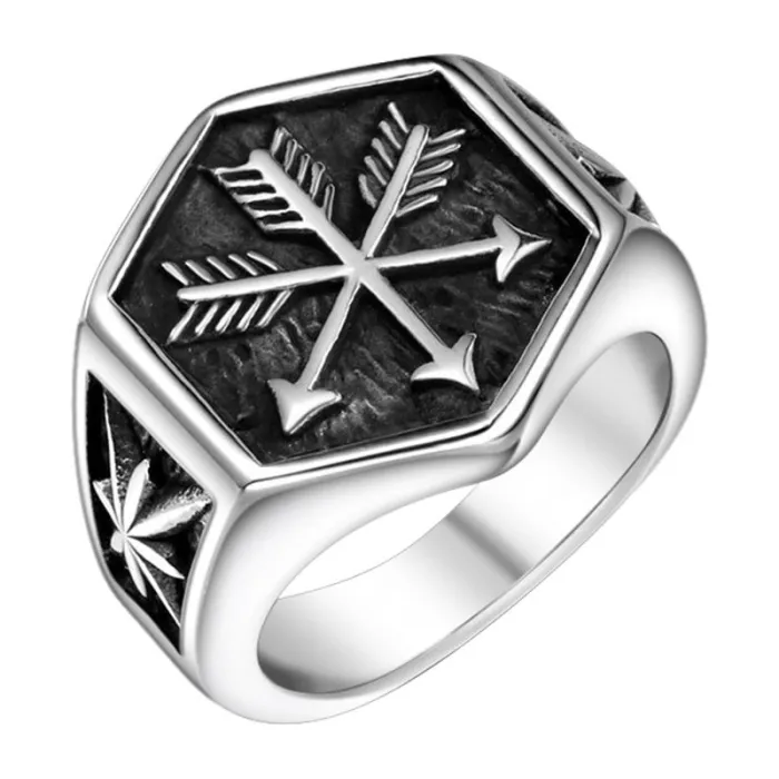 Vintage Arrow Thai Silver Ring for Men – Wide Open Band Oriental-Inspired Punk Jewelry