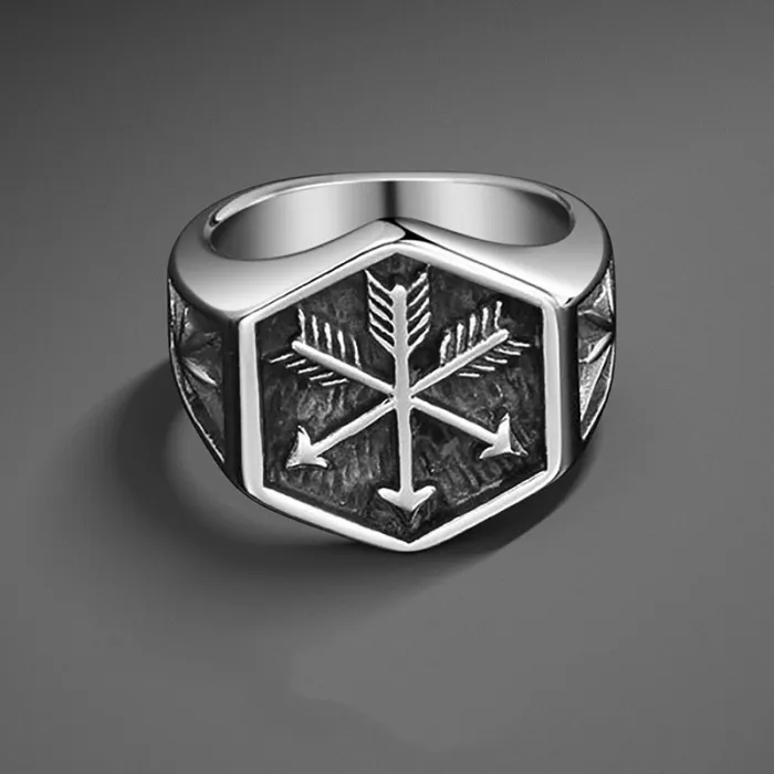 Vintage Arrow Thai Silver Ring for Men – Wide Open Band Oriental-Inspired Punk Jewelry