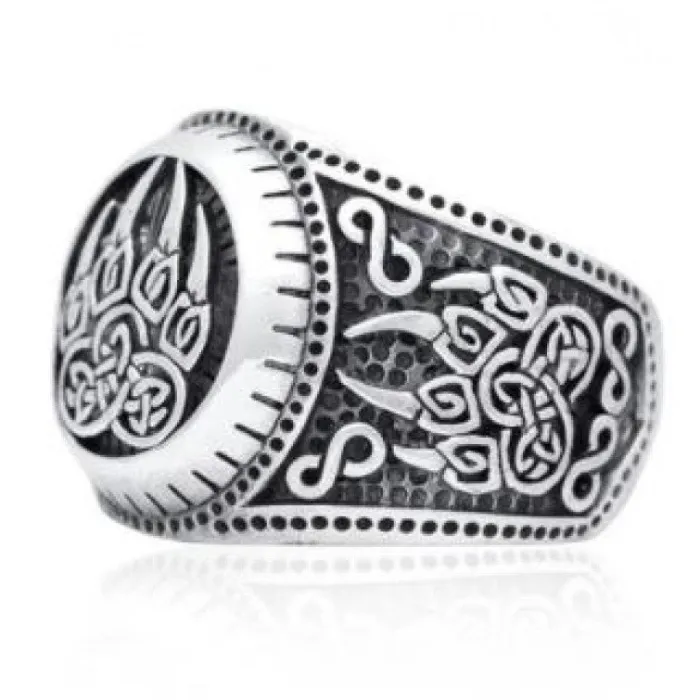 Vintage Viking Bear Claw Ring for Men – Silver-Plated Mythology Statement Band