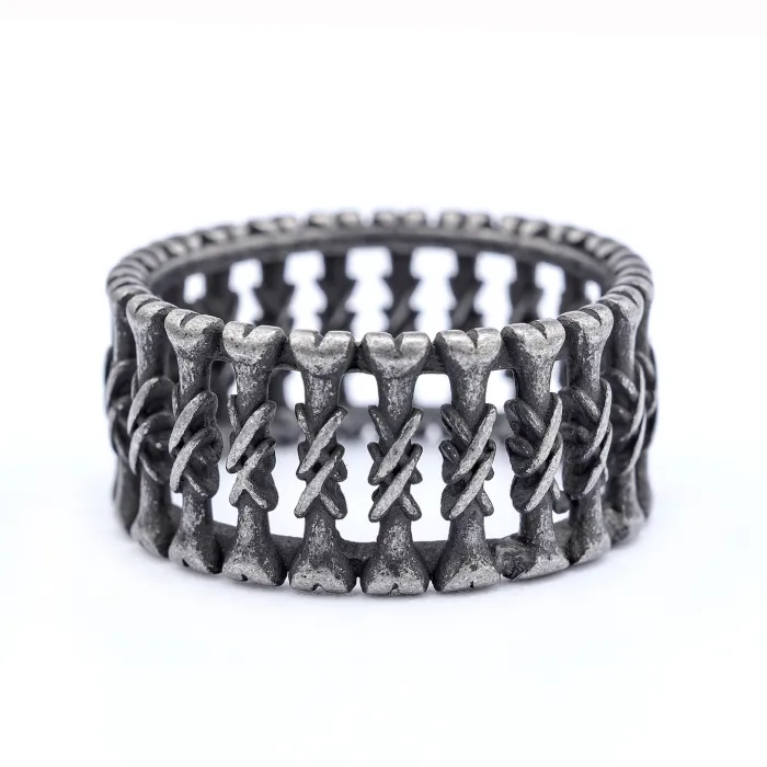 Vintage Bone Stud Stainless Steel Ring for Men – Bold Punk Statement Band