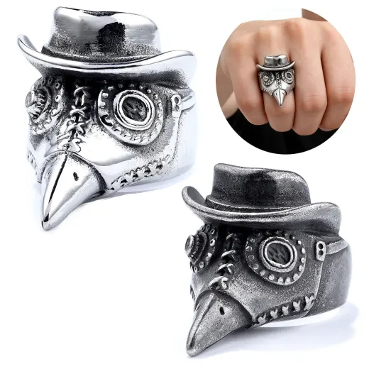 Punk Raven Skull Stainless Steel Ring for Men – Non-Tarnish Statement Band - Ulikings