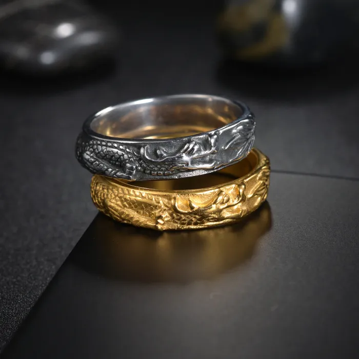 Chinese Dragon Titanium Steel Ring – Vintage Style Statement Fashion Jewelry