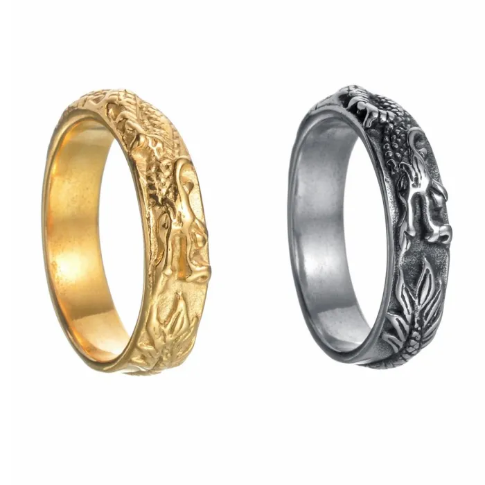 Chinese Dragon Titanium Steel Ring – Vintage Style Statement Fashion Jewelry