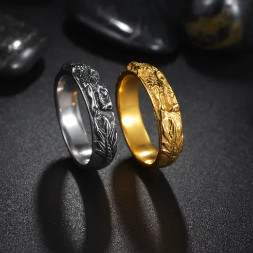 Chinese Dragon Titanium Steel Ring – Vintage Style Statement Fashion Jewelry - Ulikings