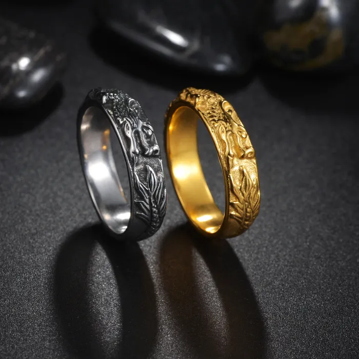 Chinese Dragon Titanium Steel Ring – Vintage Style Statement Fashion Jewelry