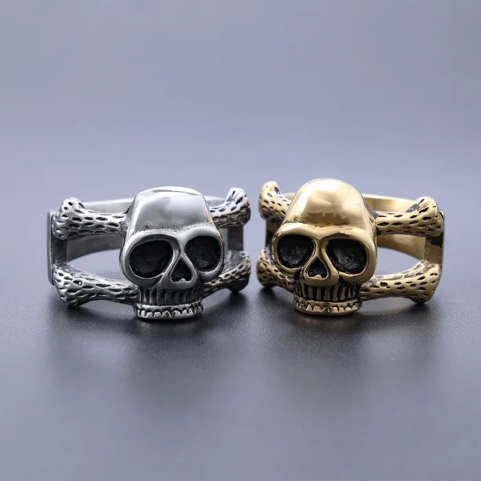 Minimalist Skull Bone Stainless Steel Ring for Men and Women – Vintage Punk Jewelry