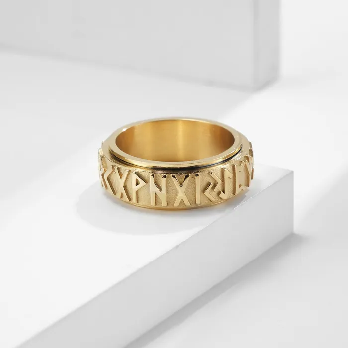 Vintage Viking Rune Spinner Ring for Men – Titanium Steel Fidget Statement Band