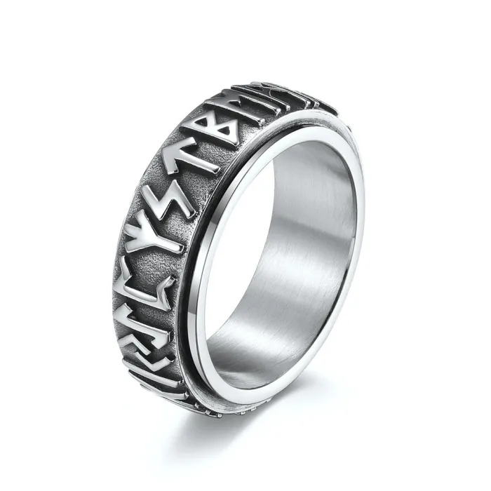 Vintage Viking Rune Spinner Ring for Men – Titanium Steel Fidget Statement Band