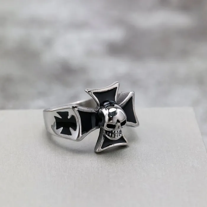 Vintage Skull Cross Titanium Steel Ring for Men – Rustproof Hypoallergenic Statement Jewelry
