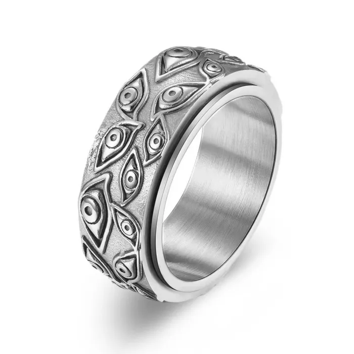 Vintage Evil Eye Spinner Ring for Men – Stainless Steel Fidget Anxiety Relief Band