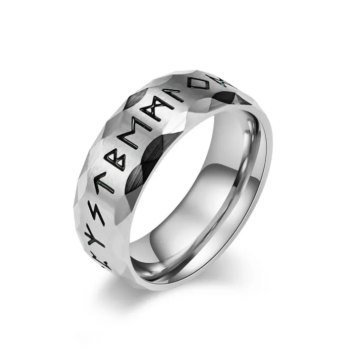 Vintage Viking Rune Titanium Steel Ring for Men – Retro Nordic Symbol Statement Band