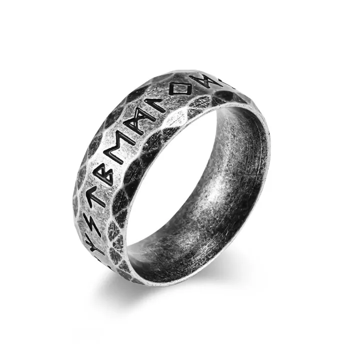 Vintage Viking Rune Titanium Steel Ring for Men – Retro Nordic Symbol Statement Band