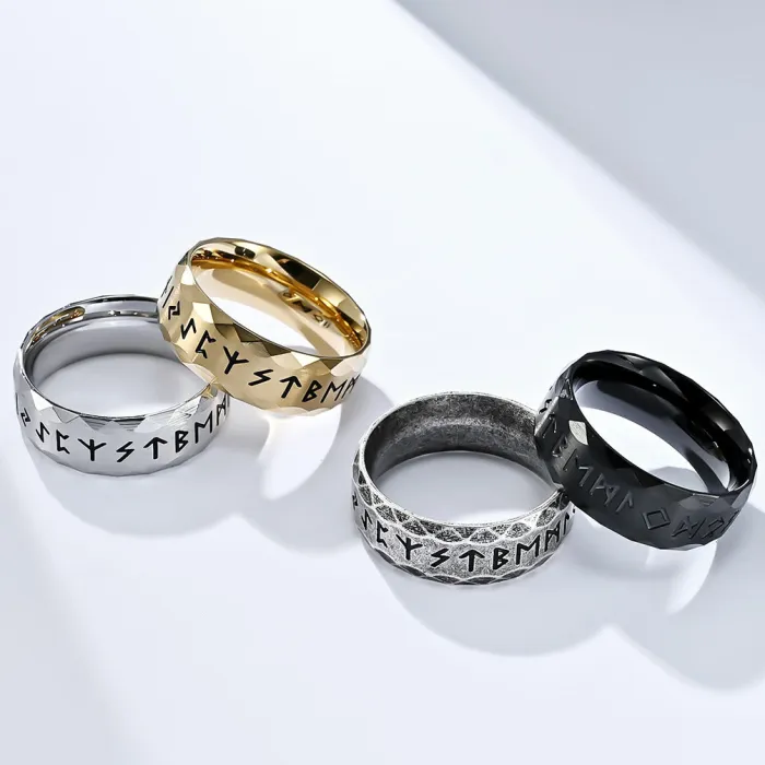 Vintage Viking Rune Titanium Steel Ring for Men – Retro Nordic Symbol Statement Band