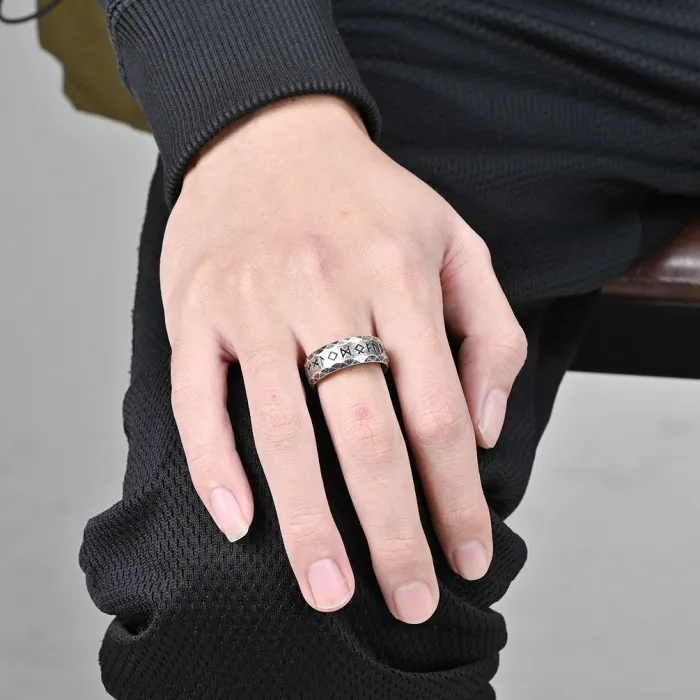 Vintage Viking Rune Titanium Steel Ring for Men – Retro Nordic Symbol Statement Band