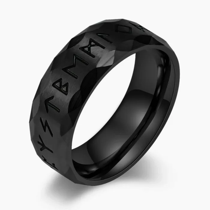 Vintage Viking Rune Titanium Steel Ring for Men – Retro Nordic Symbol Statement Band
