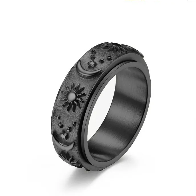 Minimalist Star and Moon Stainless Steel Ring for Women – Matte Fidget Style Jewelry