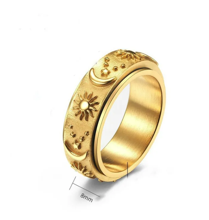 Minimalist Star and Moon Stainless Steel Ring for Women – Matte Fidget Style Jewelry