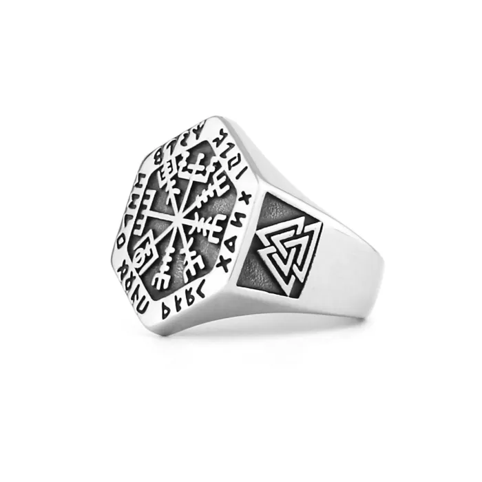 Vintage Compass Totem Alloy Ring for Men – Two-Tone Statement Fashion Jewelry