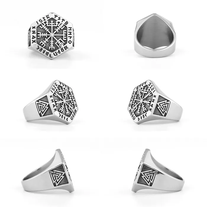 Vintage Compass Totem Alloy Ring for Men – Two-Tone Statement Fashion Jewelry