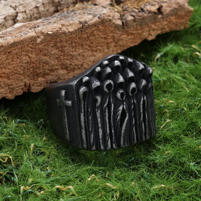 Vintage Cross Stainless Steel Ring for Men – Punk Style Distressed Statement Band