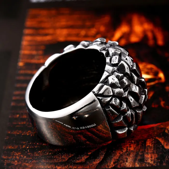 Vintage Evil Eye Titanium Steel Ring for Men – Stainless Steel Gemstone Statement Band