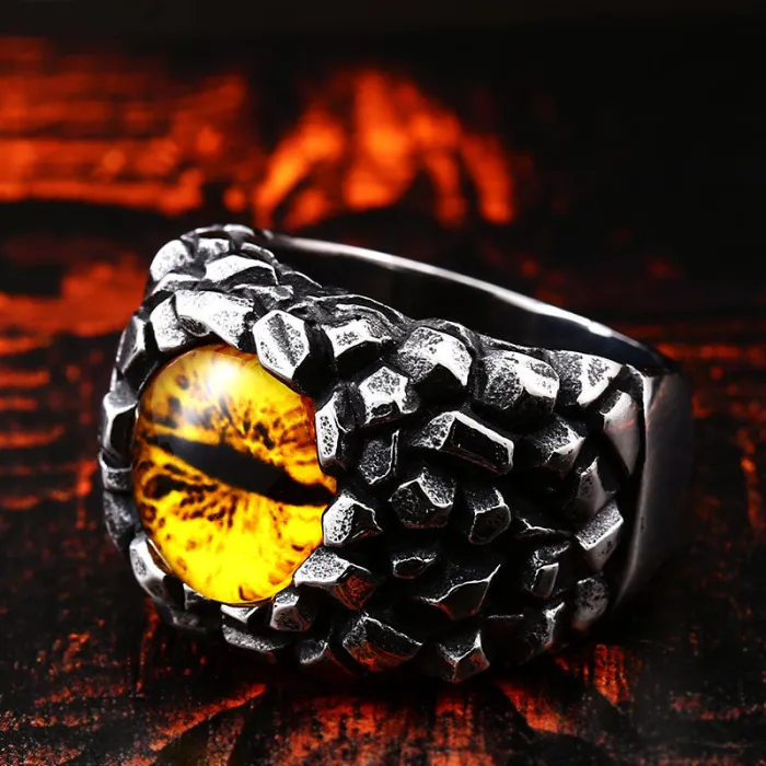 Vintage Evil Eye Titanium Steel Ring for Men – Stainless Steel Gemstone Statement Band