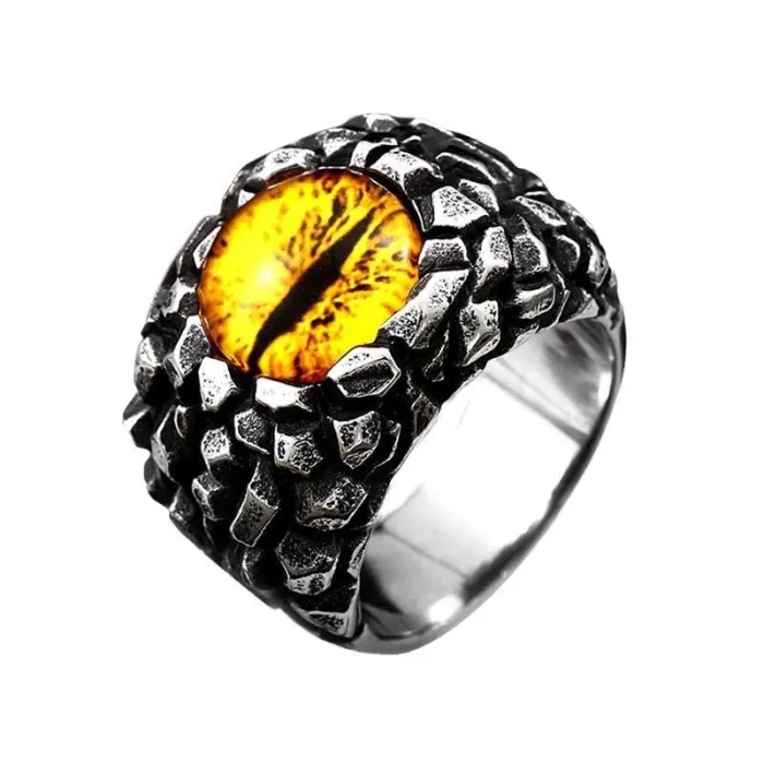 Vintage Evil Eye Titanium Steel Ring for Men – Stainless Steel Gemstone Statement Band