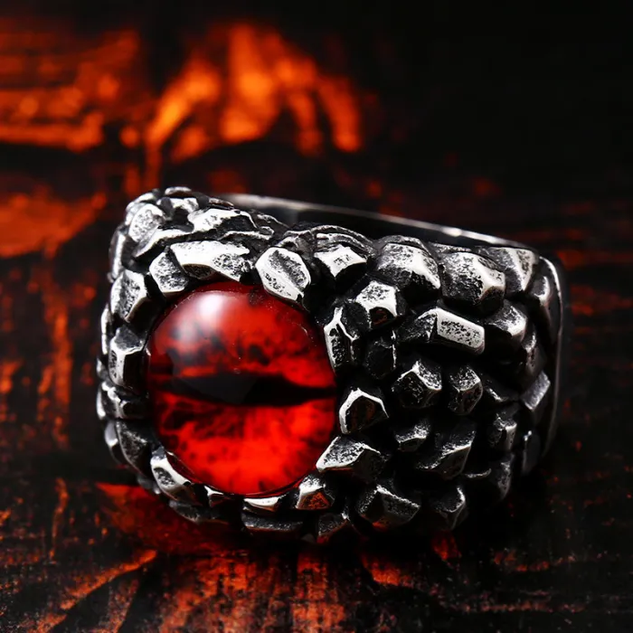 Vintage Evil Eye Titanium Steel Ring for Men – Stainless Steel Gemstone Statement Band