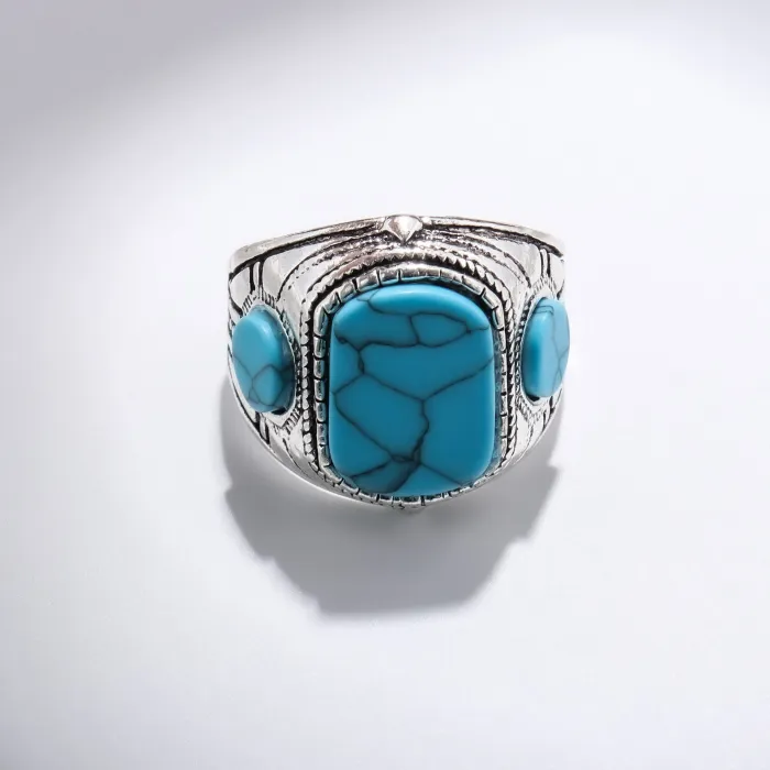 Wholesale Vintage Turquoise Stainless Steel Ring – Triple Stone Men’s Band Factory Price