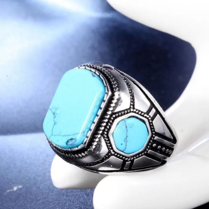 Wholesale Vintage Turquoise Stainless Steel Ring – Triple Stone Men’s Band Factory Price