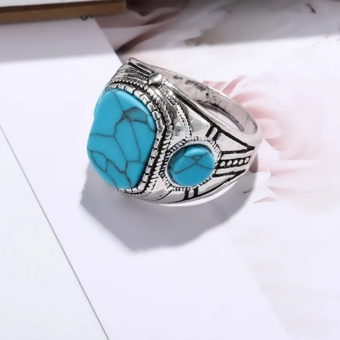Wholesale Vintage Turquoise Stainless Steel Ring – Triple Stone Men’s Band Factory Price