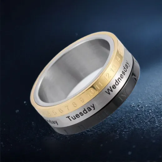 Wholesale Three-Tone Roman Numeral Calendar Spinner Ring – Stainless Steel Rotating Band Factory Price - Ulikings