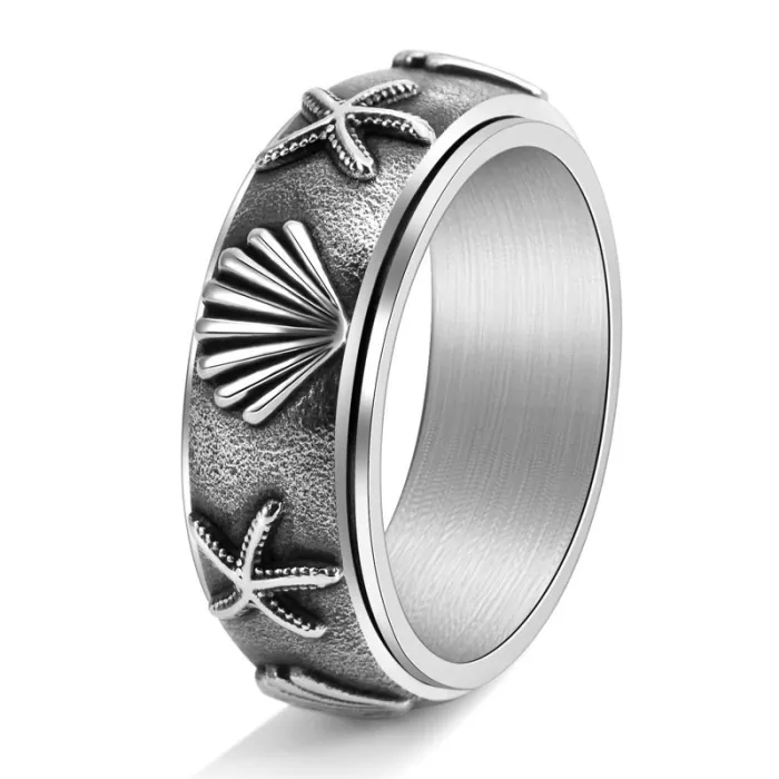 Wholesale Vintage Starfish Shell Spinner Ring – Stainless Steel Rotating Band Factory Price